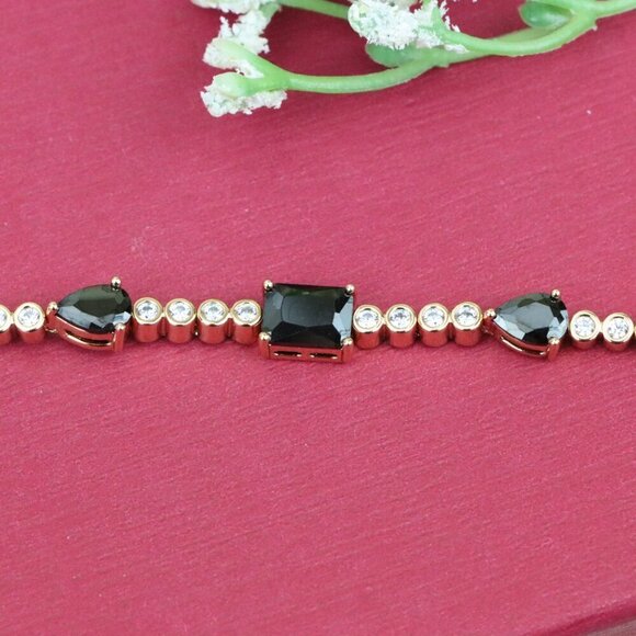 "Elegant Black & Clear Stone Rose Gold Bracelet, XPBL0824 - Picture 11 of 12